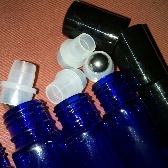 Set of 4 Cobalt Blue Glass Roller Bottles DIY Scents Oils Serums Retro Roll On - Picture 5 of 9